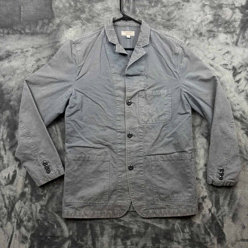 Wallace & Barnes Chore Jacket Mens 40L Gray Blue Cotton Twill Workwear Blazer